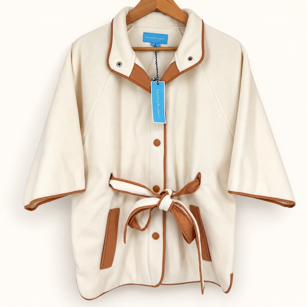 NEW Draper James Women XS/S Belted Fleece Jacket Magnolia White Preppy Layering